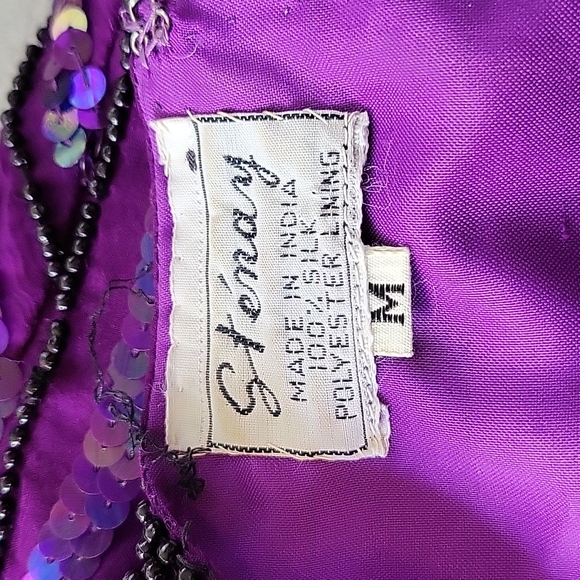 1980s Stenay Silk Purple and Black Beaded Top Medium - Picture 6 of 6